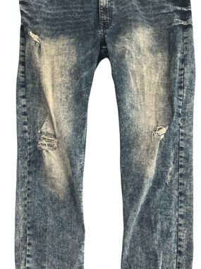 Men's Distressed Washed Blue Jeans